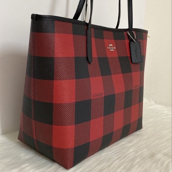 New💃Coach City Tote Handbag With Buffalo Plaid Print - Picture 2 of 12
